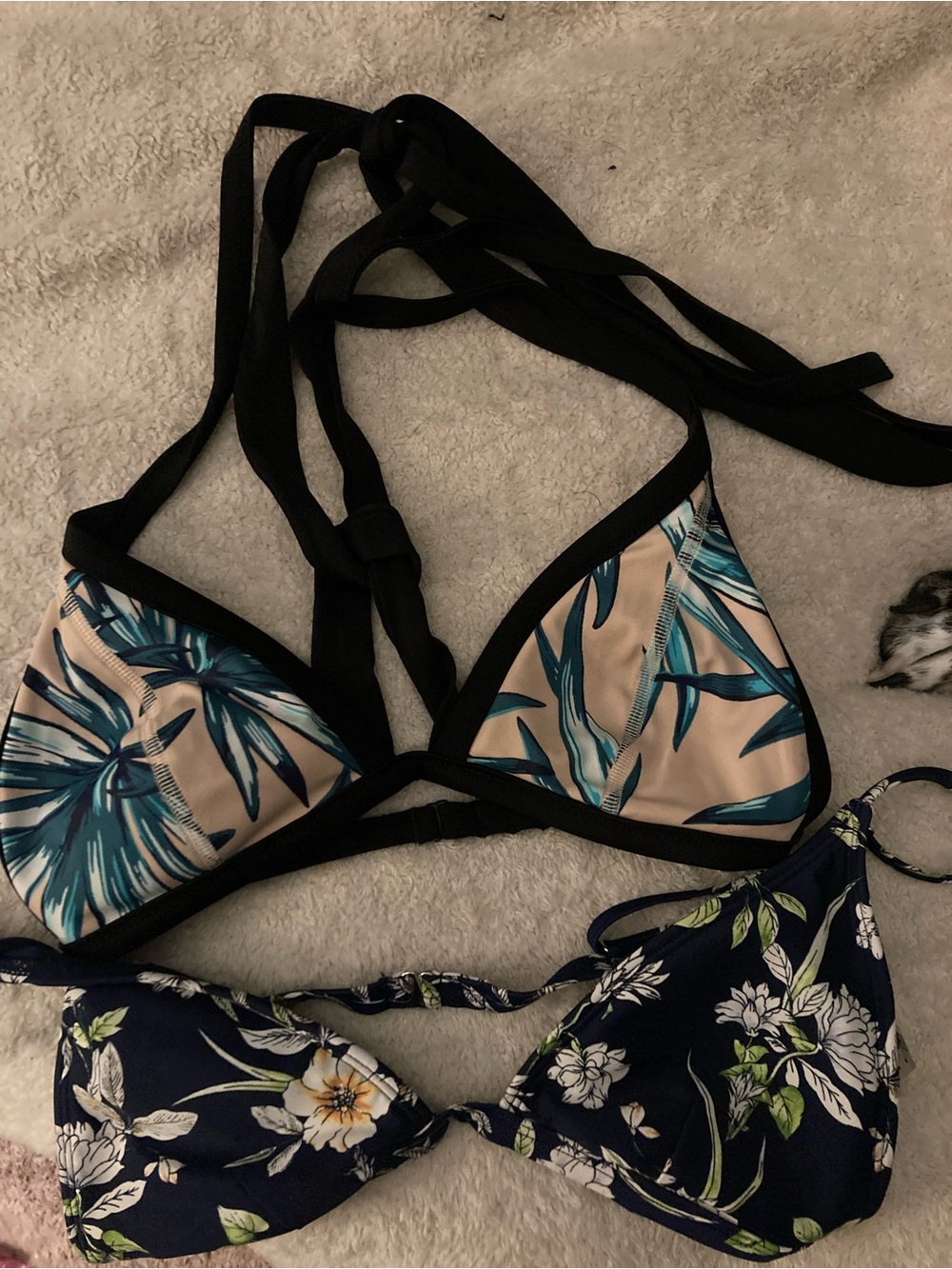 PINK Victoria's Secret Black-Trim Tropical Triangle Bikini Top